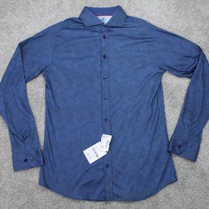 Desoto Sport Shirt NWT Mens Small Blue Abstract Cotton Long Sleeve Button Up